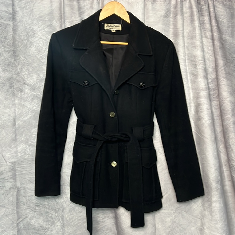 Jonathan Michael Vintage Black Wool/Nylon Belted Trench - Small - Picture 9 of 11